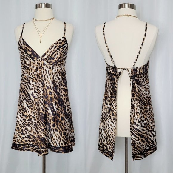 Frederick's of Hollywood Other - Frederick's of Hollywood Cheetah Chemise Open Back Babydoll Leopard Lingerie Top